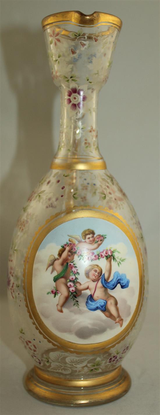 A Bohemian enamelled glass ewer, late 19th century, 29.5cm